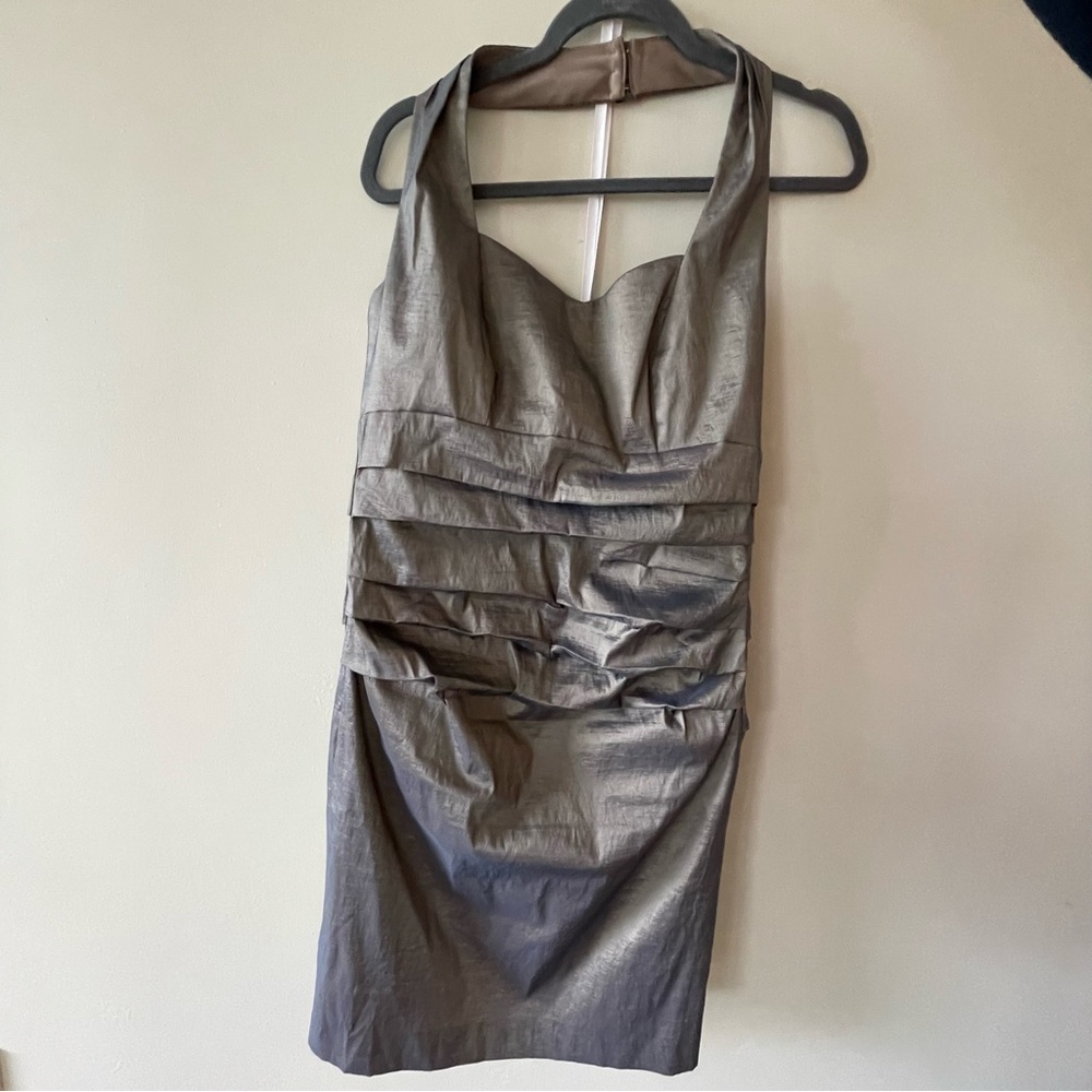 Halter neck silver dress